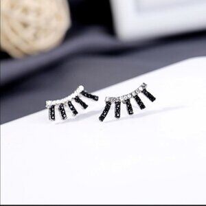 Black Crystal Eye Lash Stud Earrings